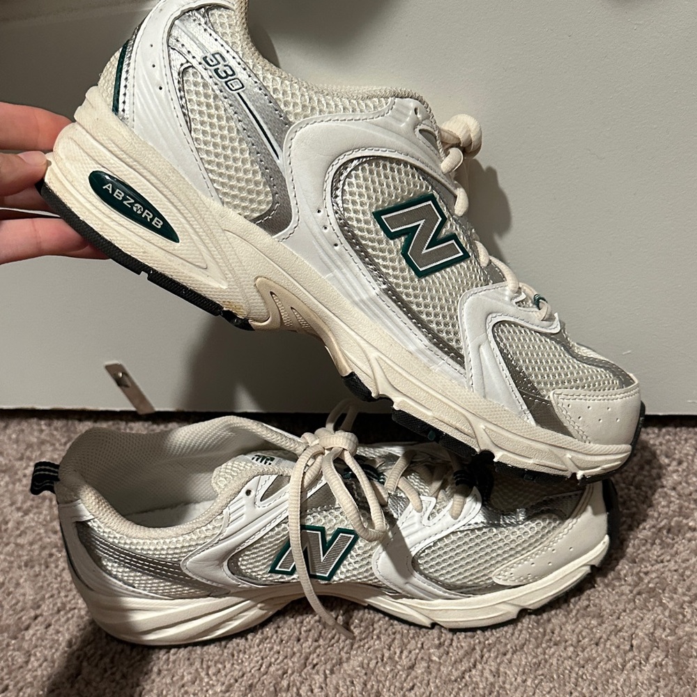 New Balance 530 Cream and Green Running Shoes